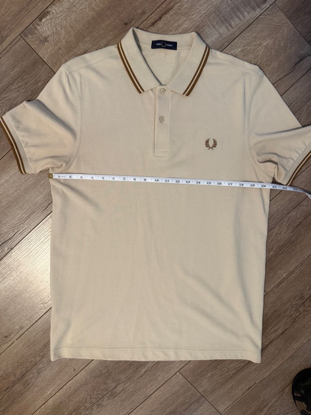 Fred Perry Beige Polo with Brown Twin Tipping - Picture 2 of 3